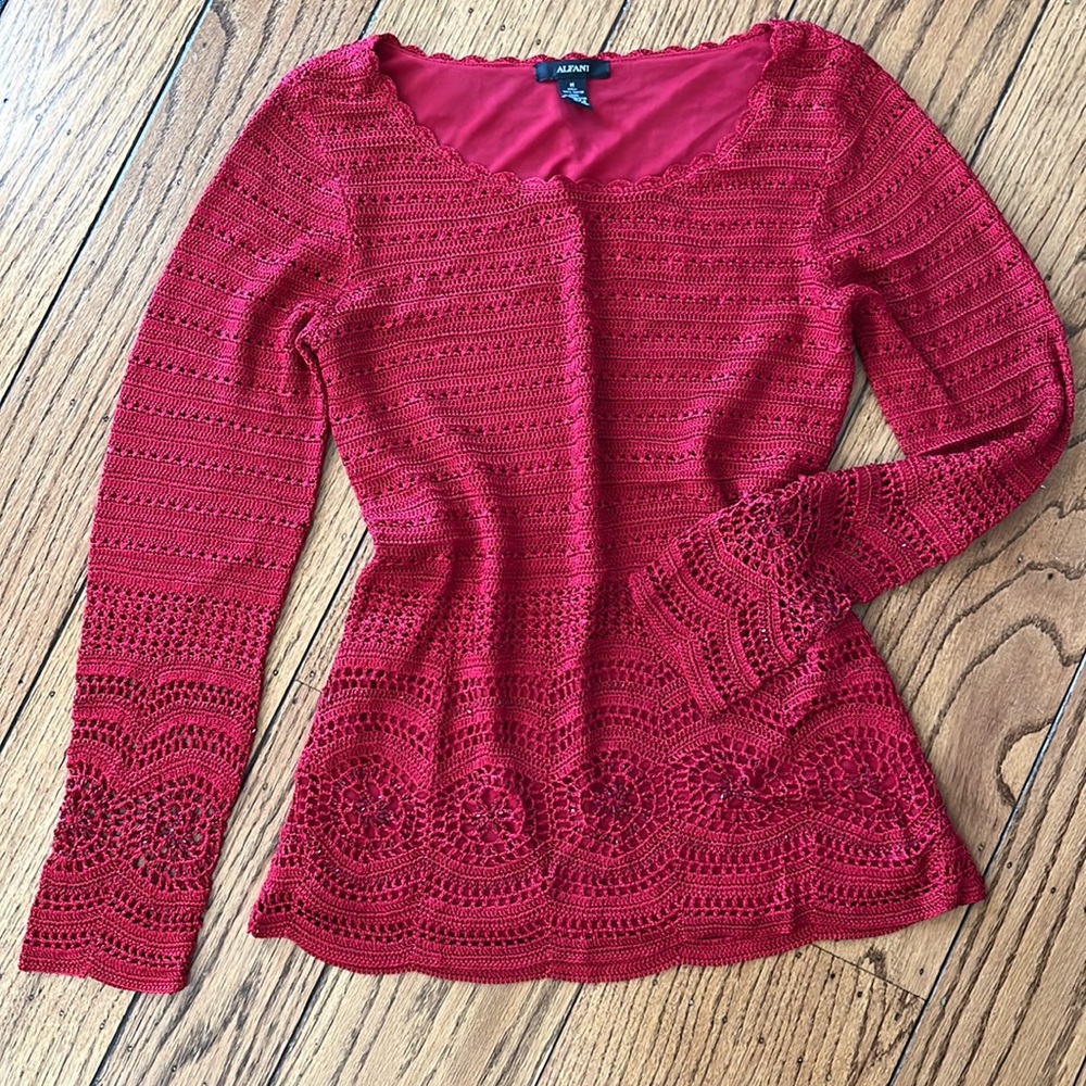 Alfani elegant scarlet beaded sweater